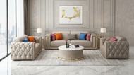Tufted Leather 3-Pcs Sofa Set / Lixra