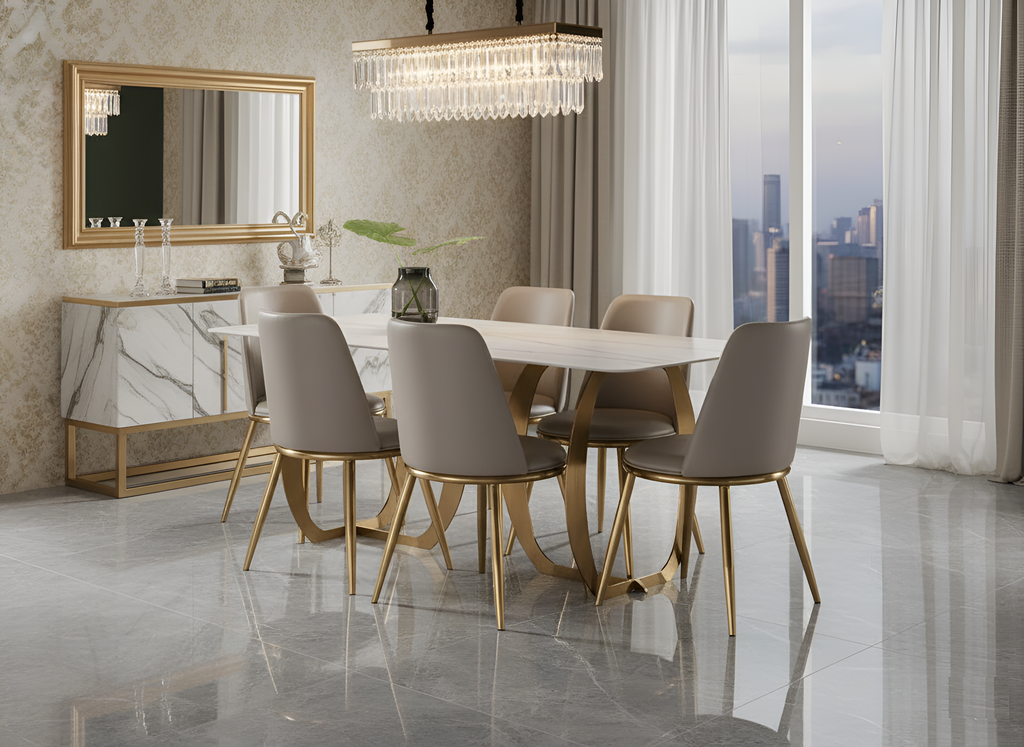 Conventional Rectangular Marble Dining Table Set / Lixra