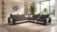 Power Recliner Genuine Leather LED Sofa With Coffee Table / Lixra