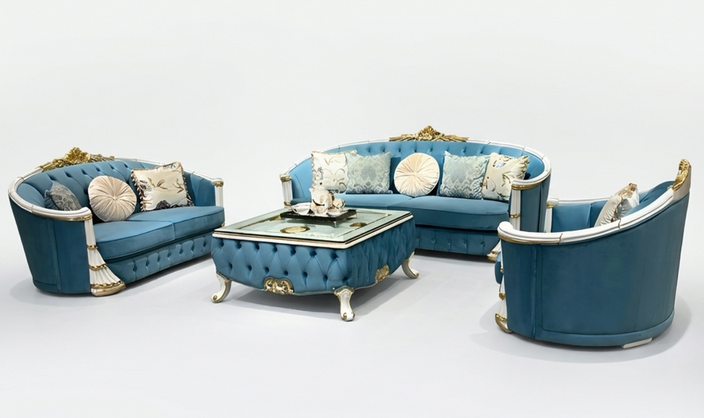 3-Piece European Classis Velvet Sofa Set / Lixra