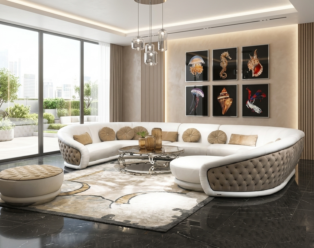 Modern Curvy U-Shaped Fabric Sofa