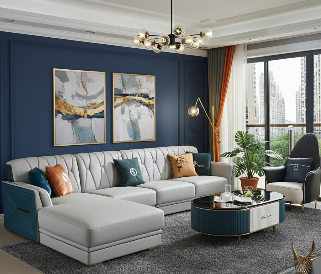 L-Shaped Leather Sectional Sofa Set / Lixra