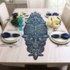 Beaded Navy Blue Table Runner with Intricate Paisley Floral Design / Lixra