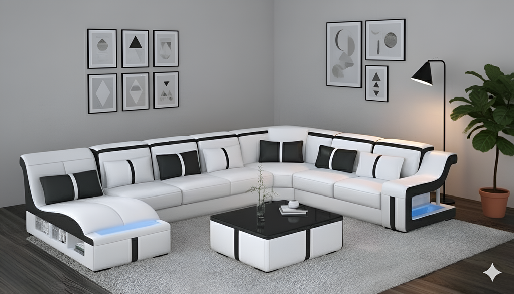 Multifunctional Leather Sectional LED Sofa Set / Lixra