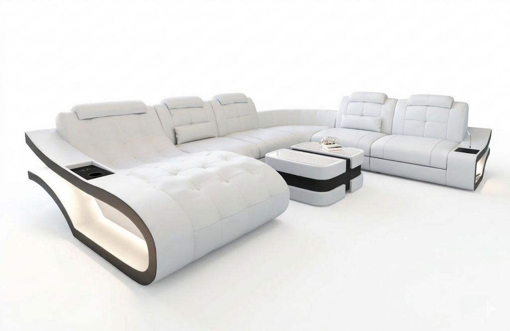 U-shape Leather Sectional LED Sofa / Lixra