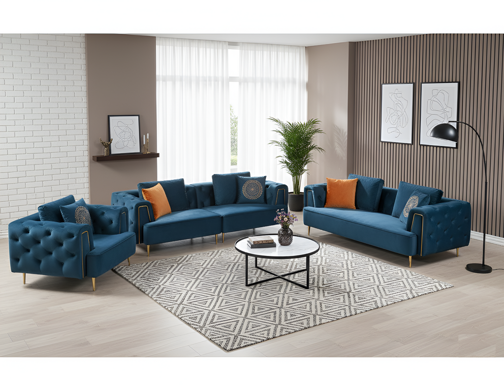 Tufted Style 3-Pcs Fabric Sofa Set / Lixra