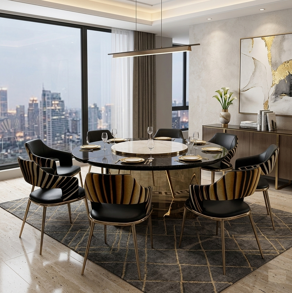 Luxurious Wooden Top Round Dining Table Set / Lixra