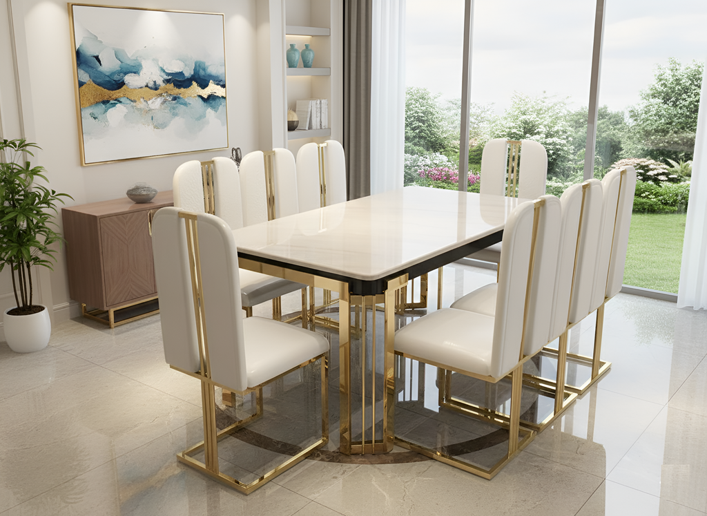Ultra Rectangular Marble Dining Table Set / Lixra