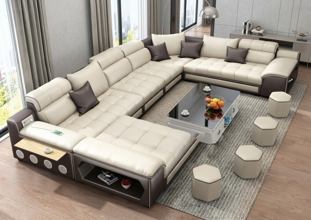 Modern Distinctive Comfy Leather Aesthetic Sectional Sofa / Lixra