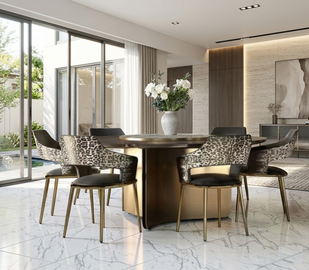 Luxurious Wooden Top Round Dining Table Set / Lixra