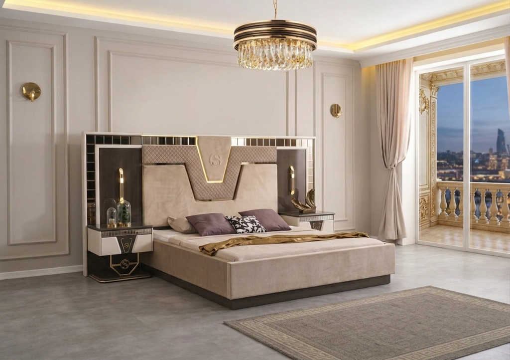 Royal LED Leather Bedroom Set With Dresser / Lixra 