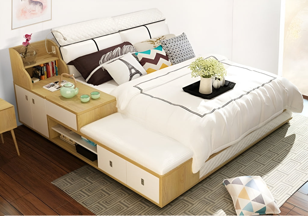 Modern Wooden Leather Bed with Drawers / Lixra