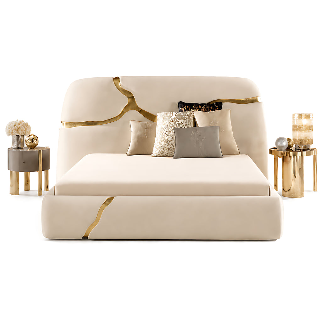 Golden Grace Luxurious Velvet Fabric Rectangular Bed / Lixra