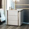White And Gold Triple Drawer Wooden Nightstand / Lixra