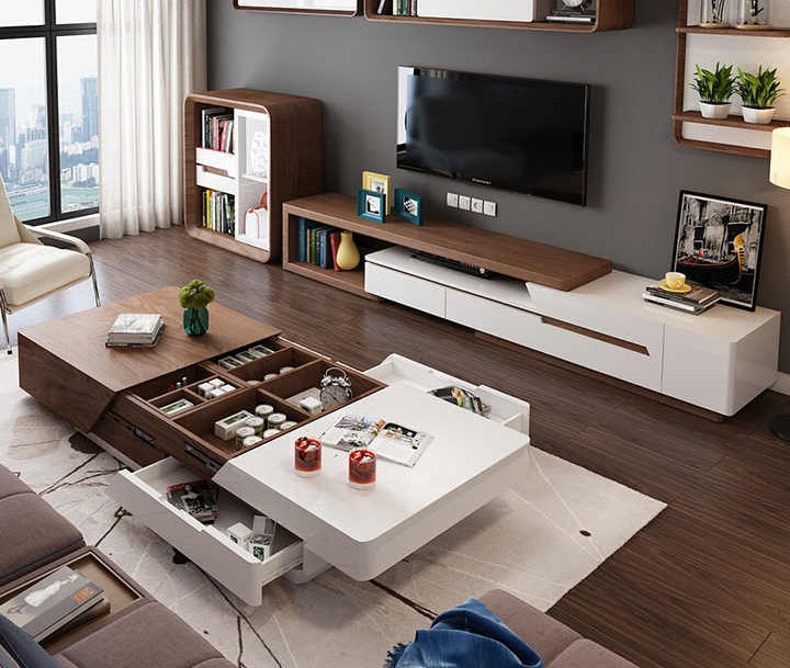 Refined Modern Multipurpose Wooden TV Cabinet With Coffee Table - Lixra