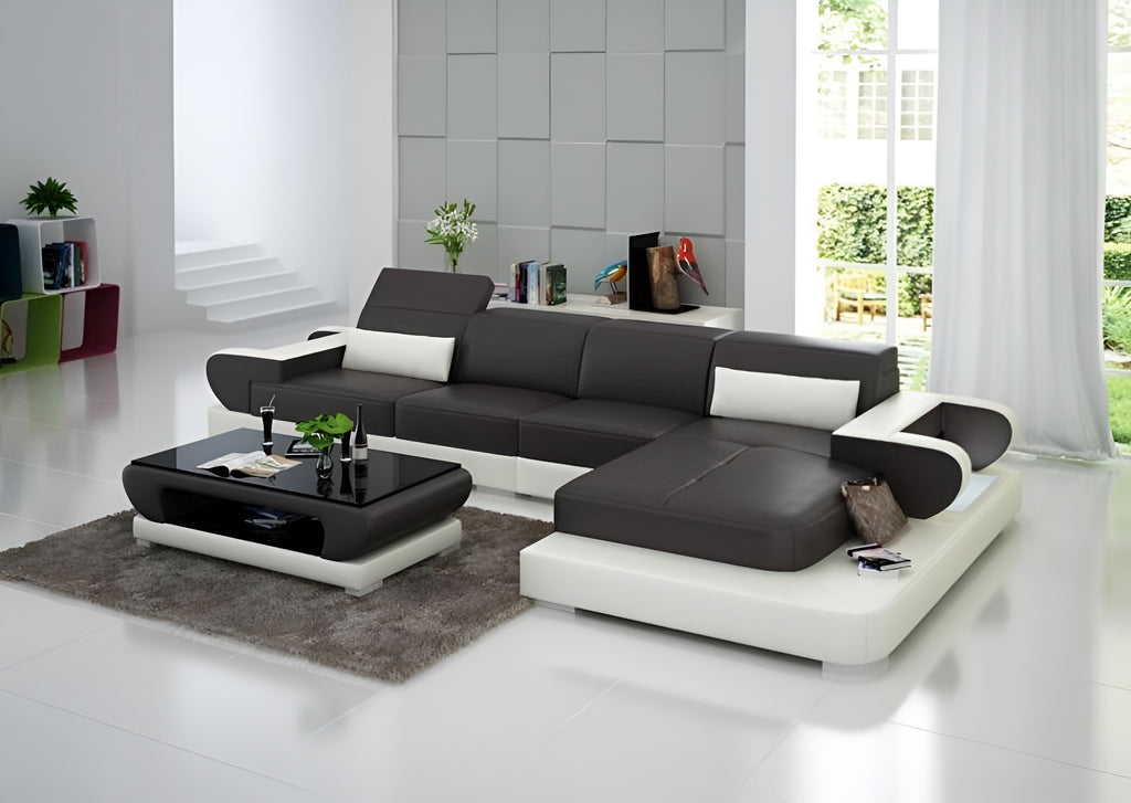 L-Shaped Luxurious Leather LED Sectional Sofa / Lixra