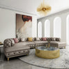 Button Tufted Arc Shape Leather Sectional Sofa