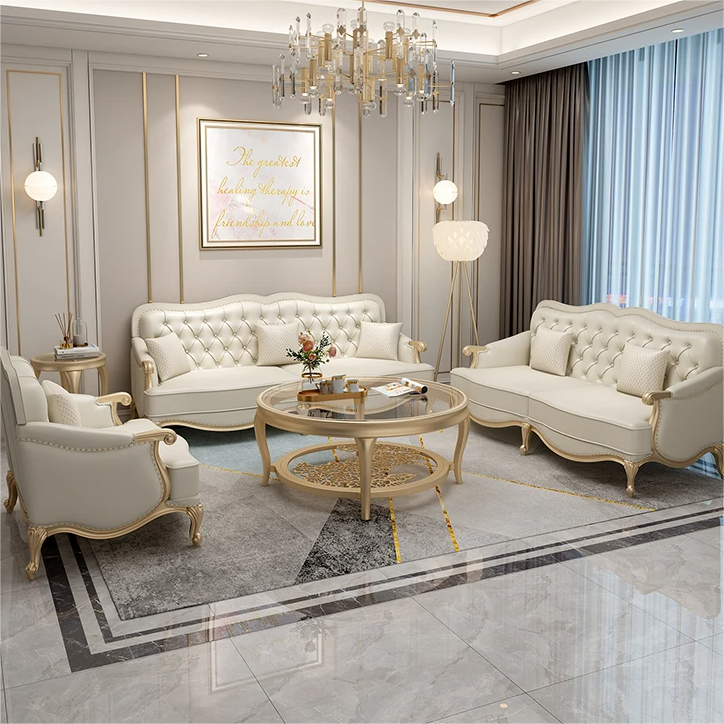 Liville Antique European Style Leather Sofa Set - Lixra.com