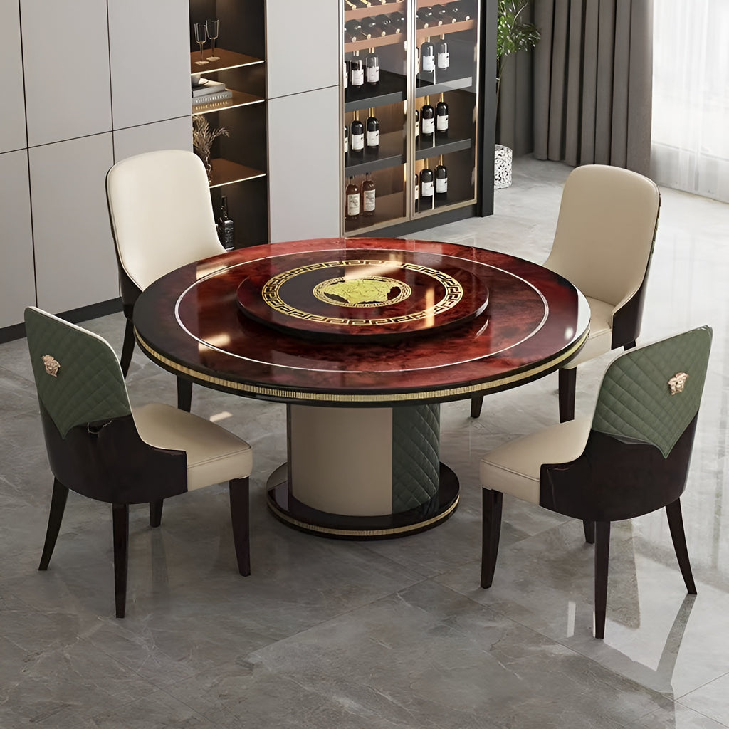 Solid Wood Round Dining Table Set with Lazy Suzan / Lixra