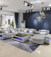 Luxurious Contemporary Leather U-Shaped Sectional Sofa With Console / Lixra