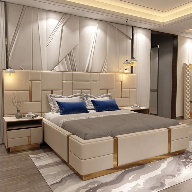 Contemporary Designed Glossy Finish Leather Bed / Lixra