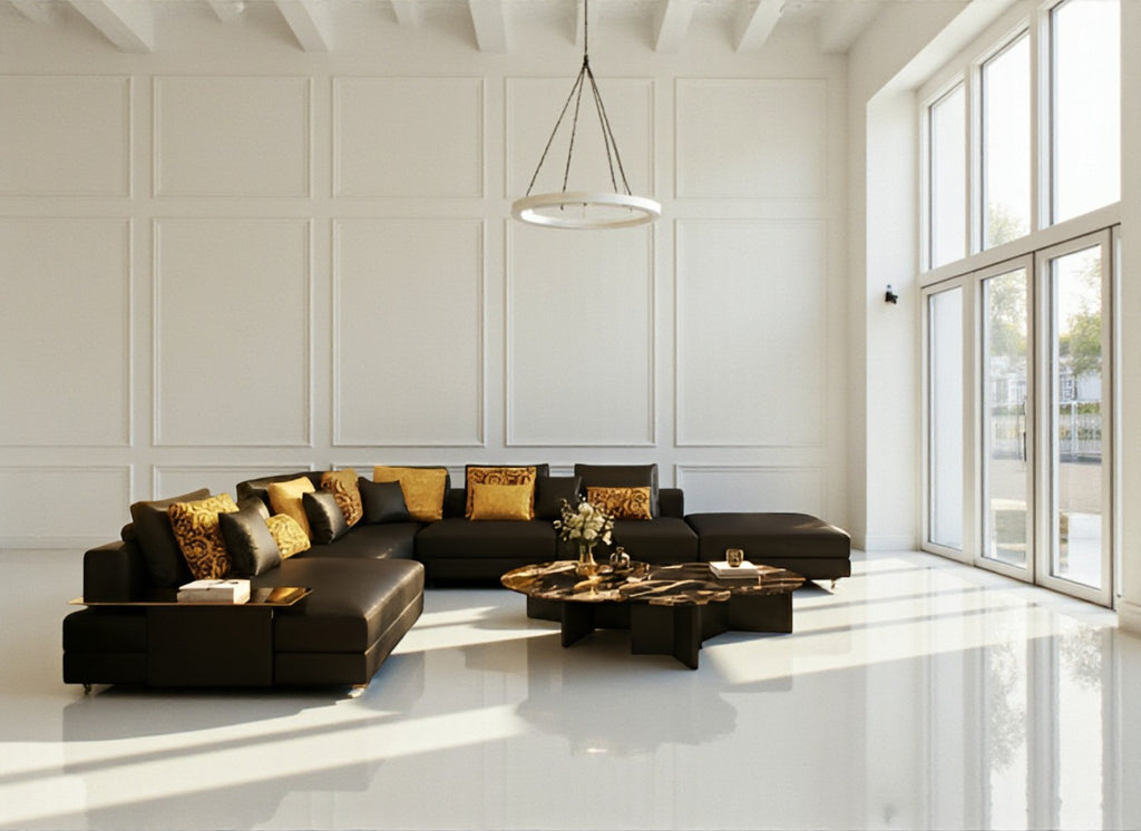 Modern Large Leather Sectional Sofa with Chaise