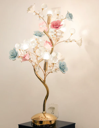 Luxurious Blue Rose Ceramic Table Lamp