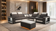 Power Recliner Genuine Leather LED Sofa With Coffee Table / Lixra