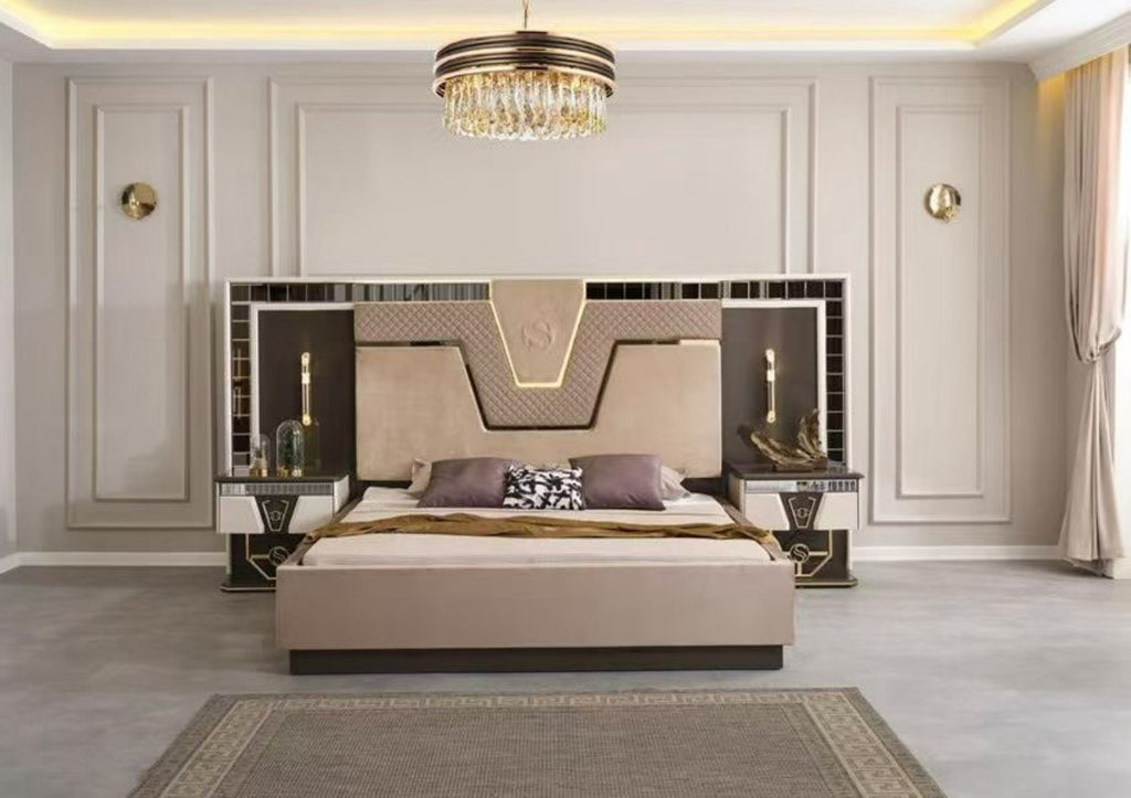 Royal LED Leather Bedroom Set With Dresser / Lixra