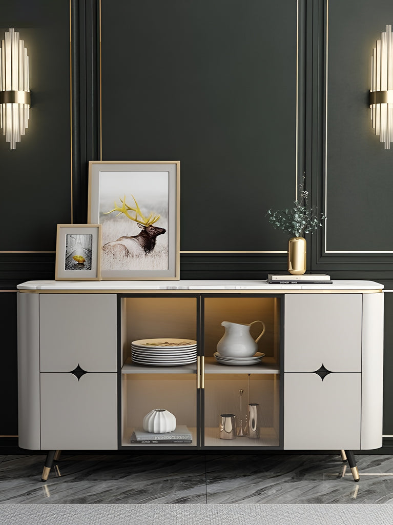Wooden White Buffet Table With Marble-Top / Lixra