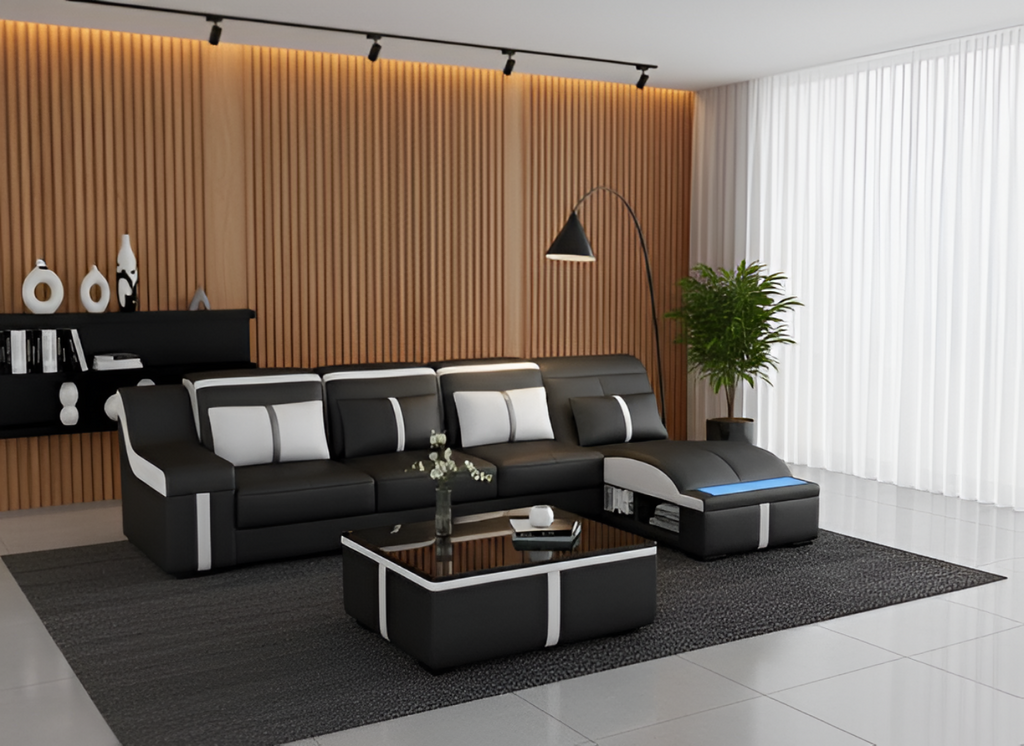 L-Shaped Multipurpose LED Leather Sectional Sofa / Lixra