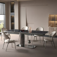 Sculpted 79-Inch Marble Dinning Table Set / Lixra