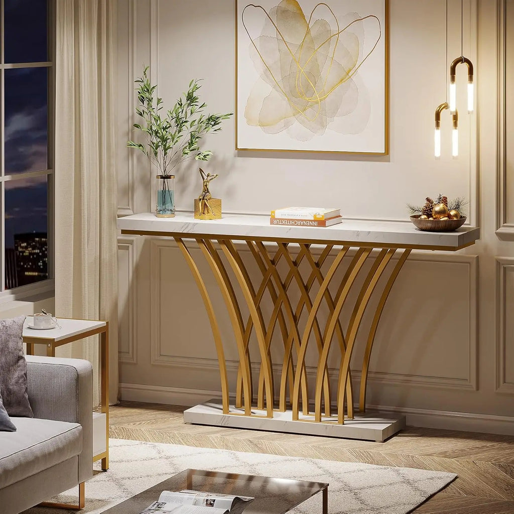 Long Accent Table With Golden Geometric Design / Lixra