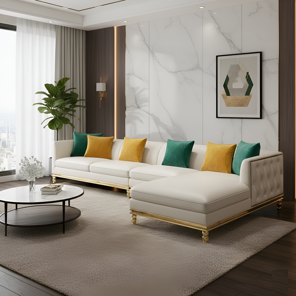 Luxurious Home Interior Style Leather Sectional Sofa Set / Lixra