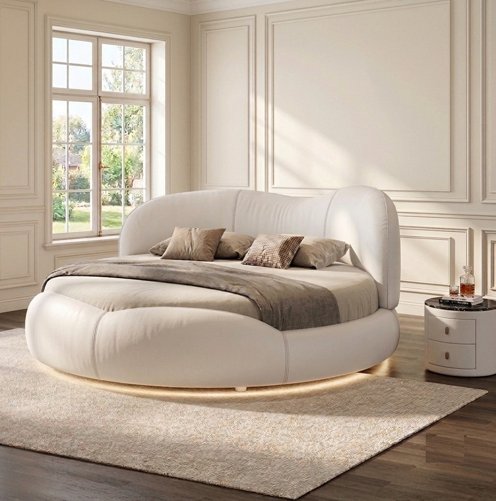 Luxurious Leather LED Modern Round Bed / Lixra