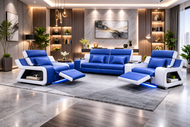 Leather Upholstery Power Recliner LED Sofa-Set / Lixra
