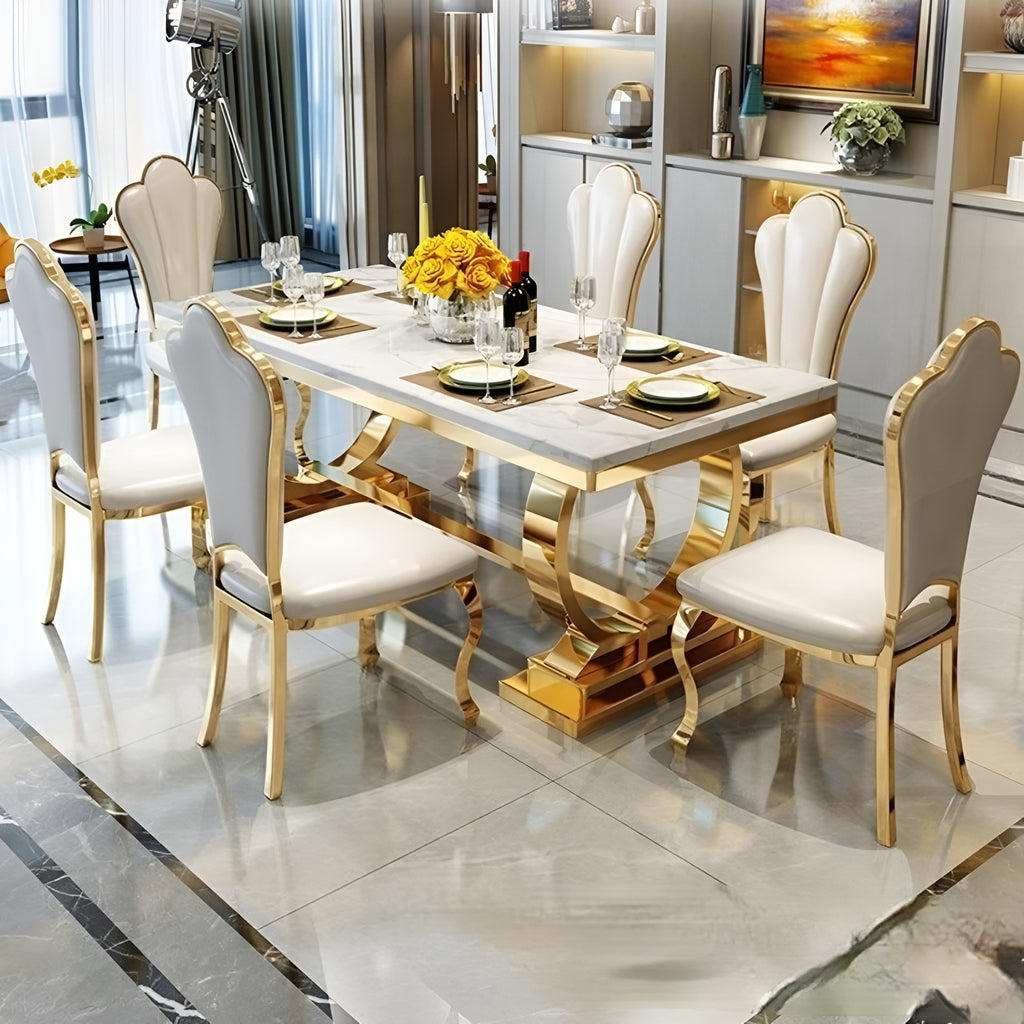 Western Rectangular Marble-Top Dining Set / Lixra
