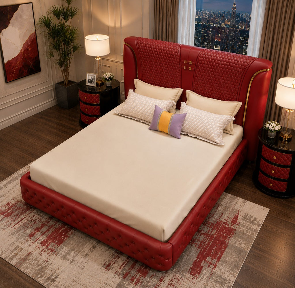 Magnificent Button Tufted Leather Upholstered Bed / Lixra