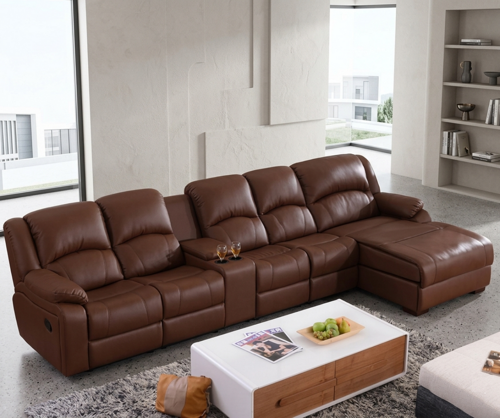 Modern Brown Leather Recliner Sectional Sofa / Lixra