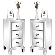 Modern Elementary Silver Mirrored Glass Nightstands / Lixra