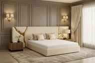 Modern Designer Fabric Bed with Gold Accents / Lixra