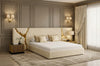 Modern Designer Fabric Bed with Gold Accents / Lixra