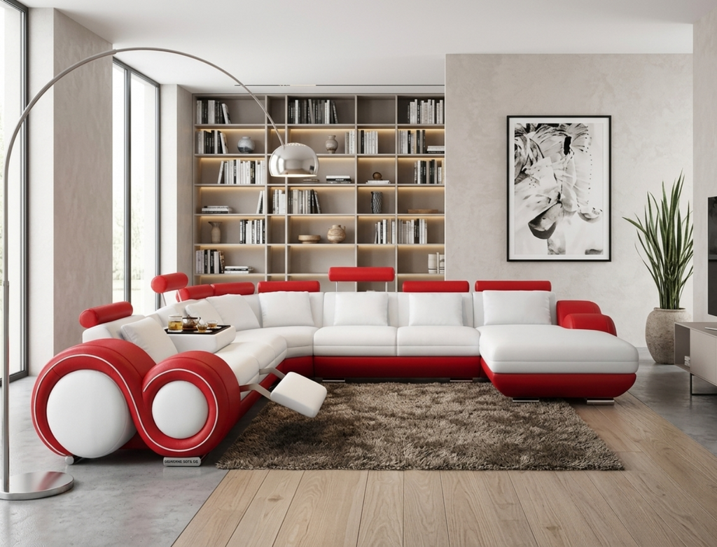 Modern Leather Sectional Sofa with Recliner / Lixra