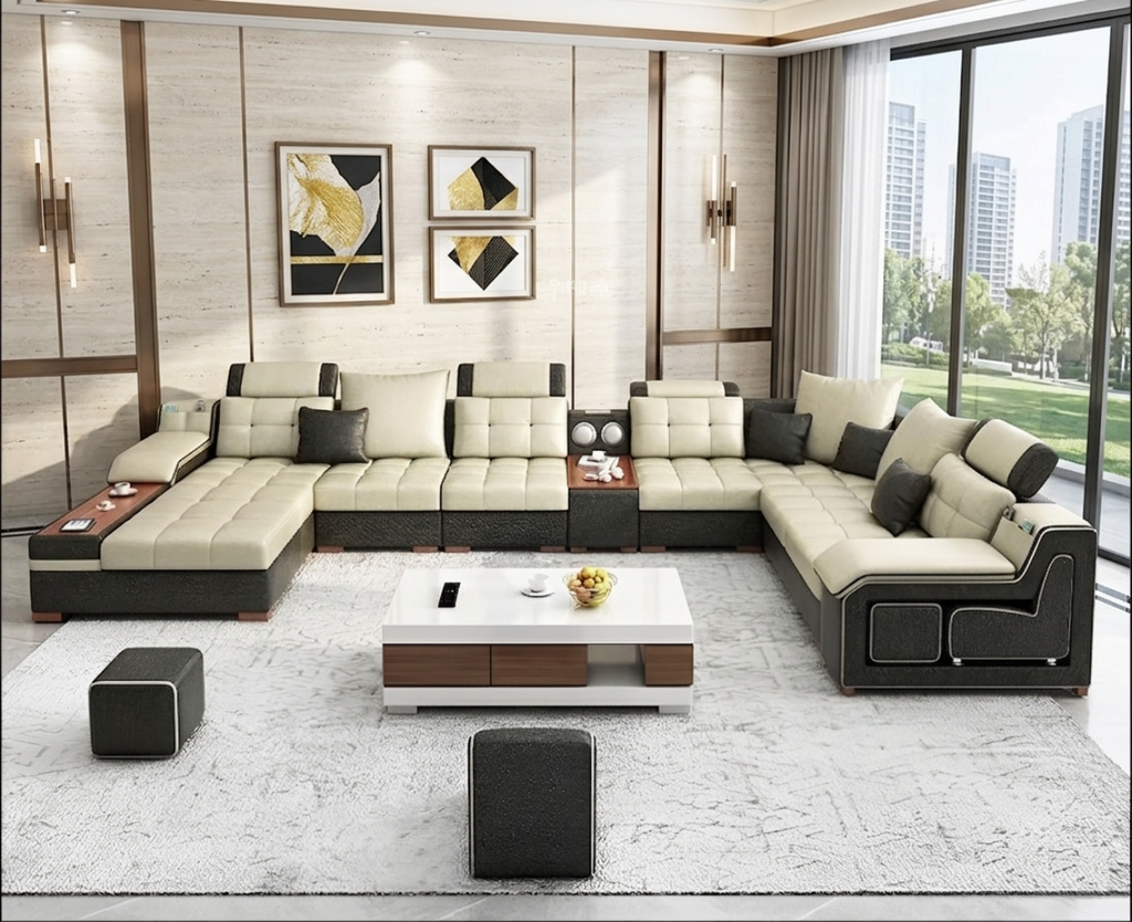 Modern Multi-Functional Luxurious Leather Sectional Sofa (D#E1WNXCZ)