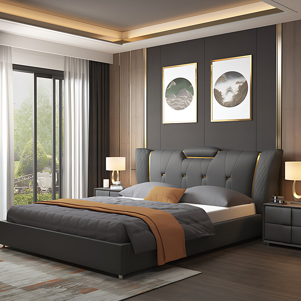 Modern Sophisticated Leather Platform Bed / Lixra