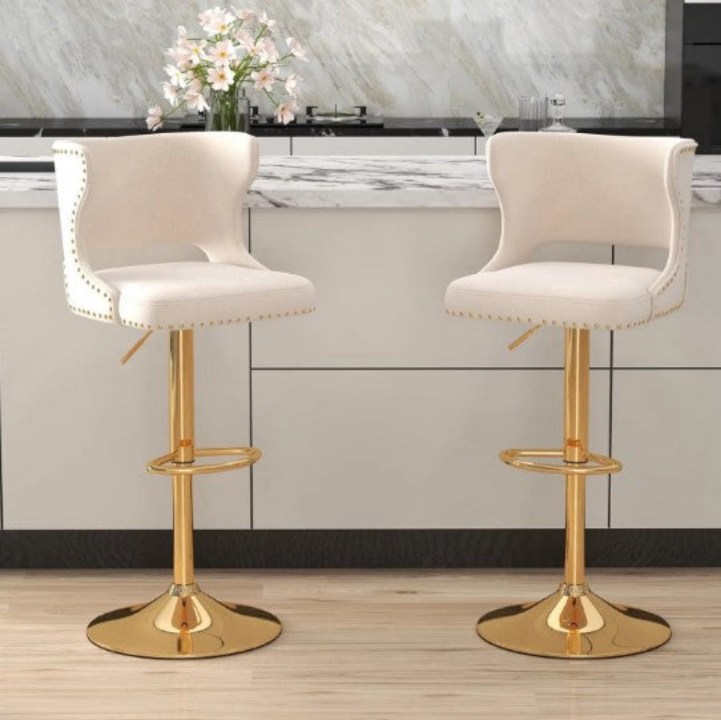 Nail-Head Velvet Upholstery Set Of 2 Barstool Chairs / Lixra