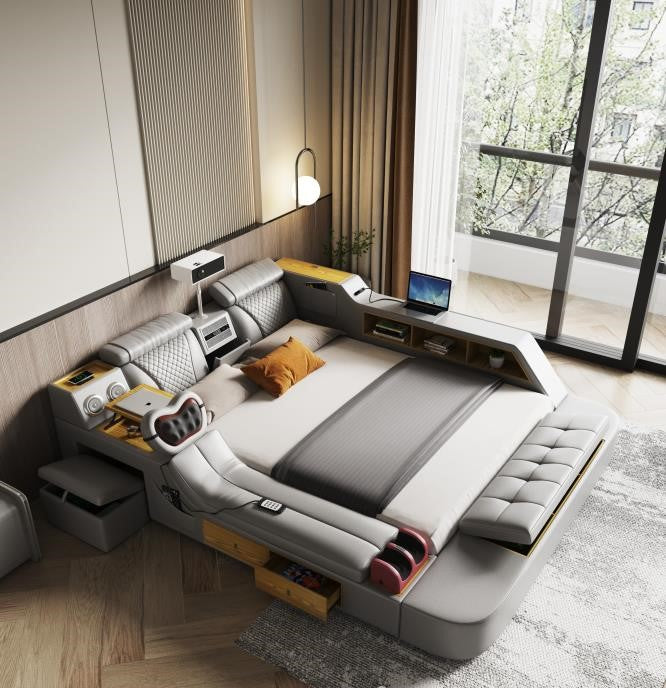 Smart Living High-Tech Multifunctional Leather Bed / Lixra
