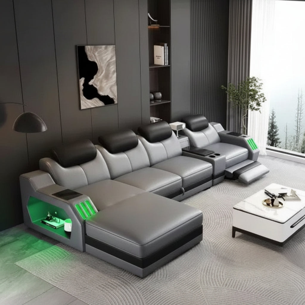 Power Recliner Sofa Bed In Leather / Lixra