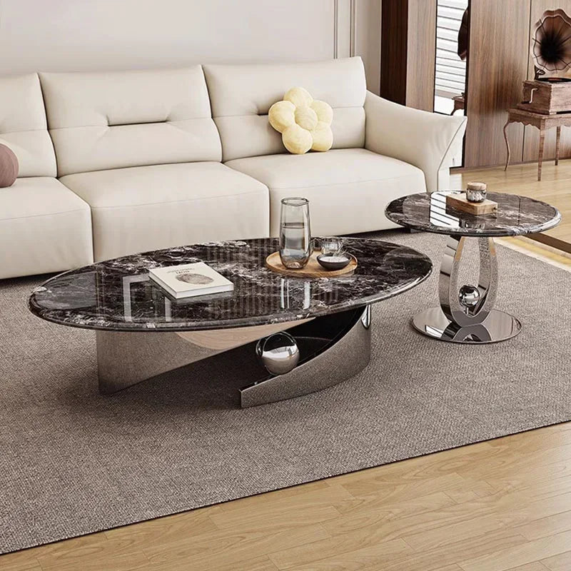 Luxurious Living Duo Oval Coffee And Round Side Table Combo / Lixra