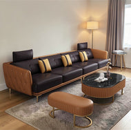 Indoor 4-Seater Leather Sofa with Stool / Lixra